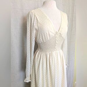 Patrons of Peace Swiss Dot Long Sleeve Tiered Maxi Dress Med